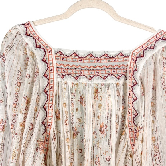 Free People Dance Magic Sheer Tunic Top Size Small Ivory Boho Embroidered Casual - Picture 10 of 13